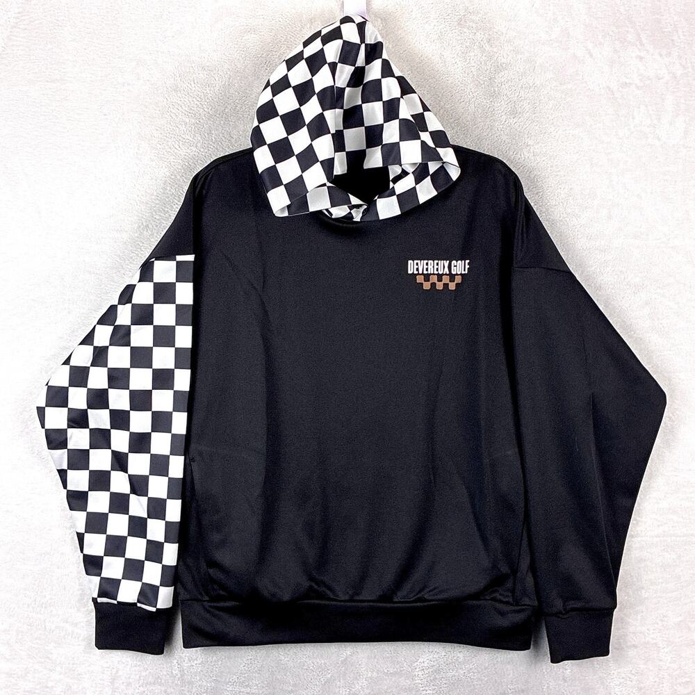 Devereux Golf Hoodie Mens L Black White Checkered Performance Preppy Outdoors
